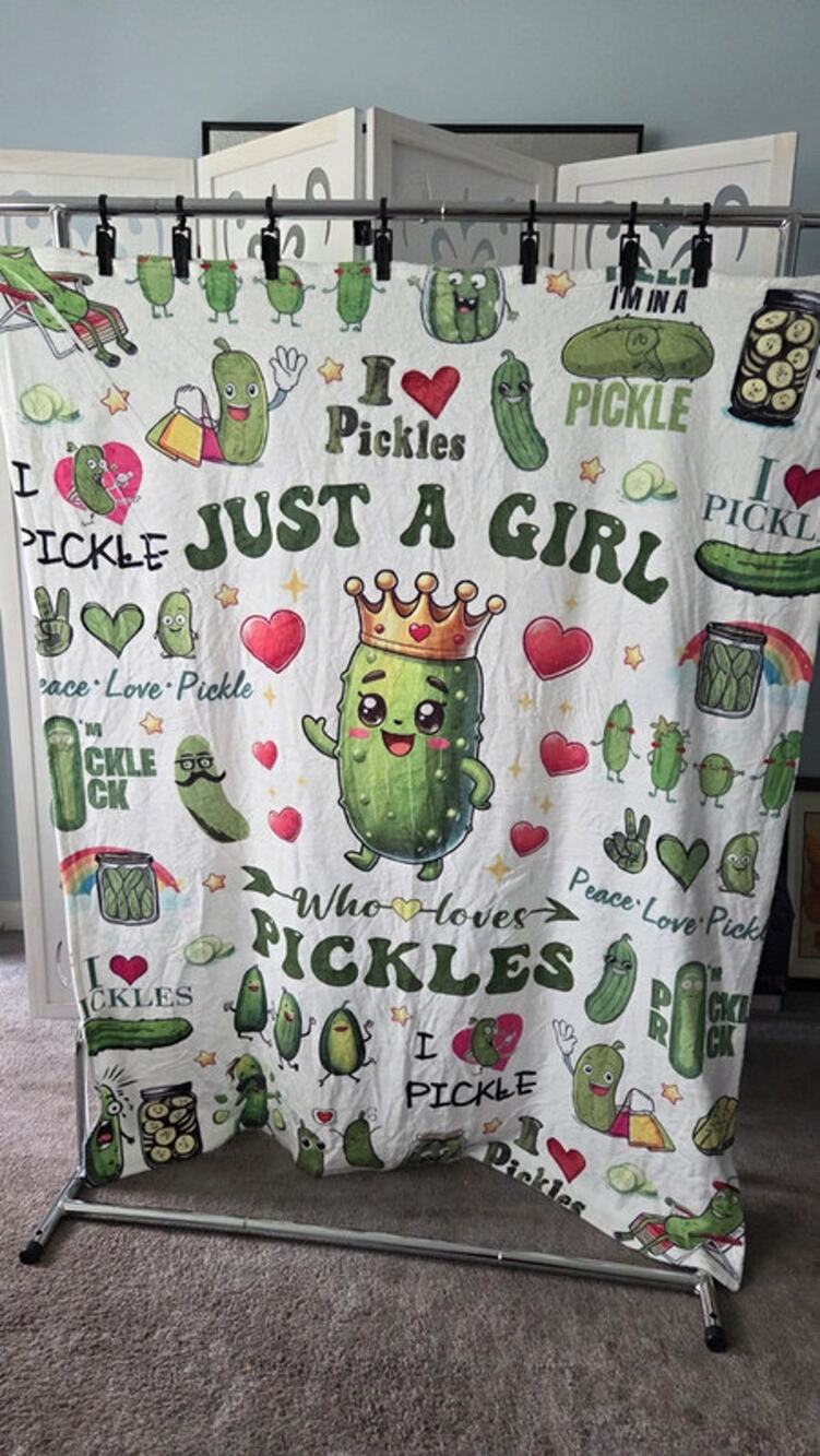 Pickle Blanket 50x60 Just a Girl Who Loves Pickles Funny Plush Throw NWOT